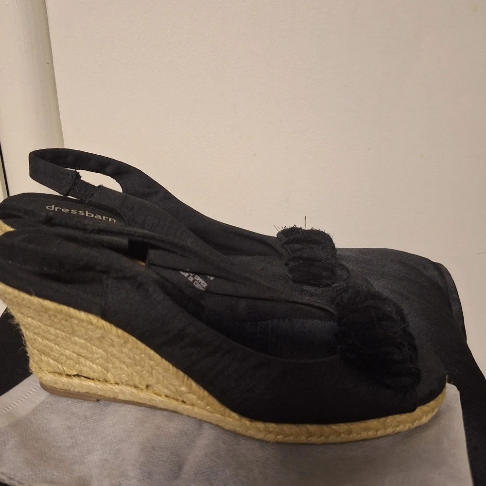 Dressbarn Black Espadrille Slingback Shoes Size 8